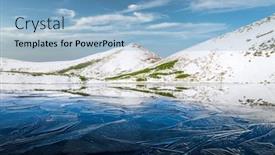  Presentation with ice mountain - PPT layouts enhanced with frozen-mountain-lake-with-blue background and a light blue colored foreground