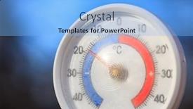  Presentation with temperature - Slide deck having frozen outdoor thermometer with celsius scale showing severe freezing temperature harsh winter weather concept background and a light blue colored foreground