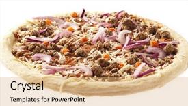  Presentation with frozen food items - Slide deck consisting of frozen pizza isolated background and a coral colored foreground