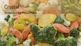  Presentation with frozen vegetables - Audience pleasing PPT theme consisting of frozen raw vegetables close up backdrop and a yellow colored foreground