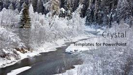  Presentation with winter river - Presentation featuring frozen river winter landscape near scuol switzerland background and a light gray colored foreground