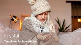  Presentation with house heating - Presentation design consisting of frozen-sad-woman-call-phone background and a coral colored foreground
