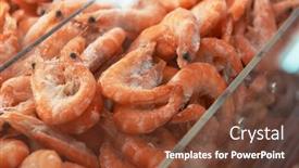  Presentation with shrimps - Colorful presentation design enhanced with frozen-shrimps-in-a-supermarket backdrop and a tawny brown colored foreground