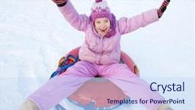  Presentation with save girl child - Slide deck featuring frozen slide - child sledding in winter hill background and a sky blue colored foreground