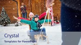 Presentation with winter family - Beautiful PPT layouts featuring frozen slide - family enjoying -winter snow family backdrop and a lemonade colored foreground