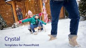  Presentation with winter family - Presentation design having frozen slide - family enjoying on winter holiday background and a sky blue colored foreground