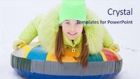  Presentation with activity - Colorful slide set enhanced with frozen slide - girl on a snow tube backdrop and a sky blue colored foreground