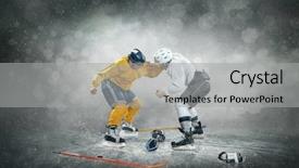  Presentation with sports hockey puck on ice - PPT layouts featuring frozen slide - ice hockey player background and a light gray colored foreground