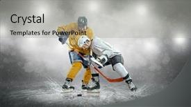  Presentation with ice hockey - Slide set featuring frozen slide - ice hockey player background and a light gray colored foreground