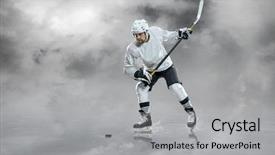  Presentation with ice hockey - Amazing slide deck having frozen slide - ice hockey player backdrop and a light gray colored foreground