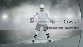  Presentation with ice hockey - Cool new presentation design with frozen slide - ice hockey player backdrop and a light gray colored foreground