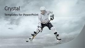  Presentation with ice hockey - PPT theme consisting of frozen slide - ice hockey player background and a light gray colored foreground
