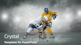  Presentation with ice hockey - PPT theme having frozen slide - ice hockey player background and a gray colored foreground