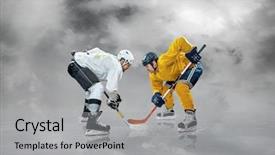  Presentation with ice frozen - Presentation design enhanced with frozen slide - ice hockey players in action background and a light gray colored foreground