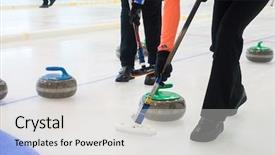  Presentation with curling - Presentation theme enhanced with frozen slide - team members play in curling background and a light gray colored foreground