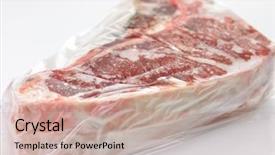  Presentation with bone - Audience pleasing theme consisting of frozen t-bone steak wrapped backdrop and a soft green colored foreground