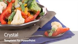  Presentation with frozen vegetables - Presentation design consisting of frozen vegetables in bowl on napkin isolated on white background and a violet colored foreground