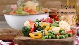  Presentation with frozen vegetables - Amazing slide deck having frozen vegetables on cutting board on napkin on wooden table background backdrop and a coral colored foreground