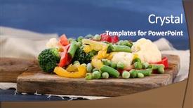  Presentation with vegetable cutting board - PPT theme featuring frozen vegetables on cutting board background and a ocean colored foreground