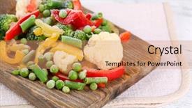  Presentation with vegetable cutting board - PPT theme with frozen vegetables on cutting board background and a coral colored foreground