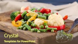  Presentation with frozen vegetables - Audience pleasing PPT theme consisting of frozen vegetables on cutting board backdrop and a tawny brown colored foreground