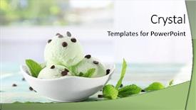  Presentation with chocolate chip - Amazing slides having frozen yogurt - bowl with delicious mint chocolate backdrop and a sky blue colored foreground