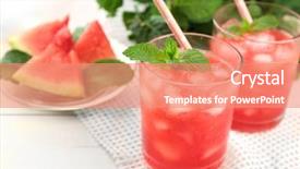  Presentation with glasses - PPT layouts having frozen yogurt - cold watermelon desserts and drinks background and a  colored foreground