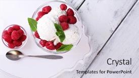  Presentation with ice cream truck - Amazing PPT theme having frozen yogurt - creamy ice cream with raspberries backdrop and a lemonade colored foreground
