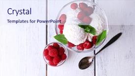  Presentation with ice frozen - PPT theme enhanced with frozen yogurt - creamy ice cream with raspberries background and a sky blue colored foreground