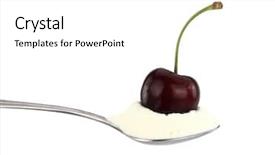  Presentation with cherry - Colorful PPT theme enhanced with frozen yogurt - spoon of cream with cherry backdrop and a white colored foreground