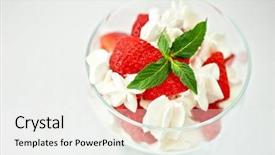  Presentation with ice cream strawberry - Audience pleasing presentation design consisting of frozen yogurt - strawberry with cream closeup photo backdrop and a  colored foreground