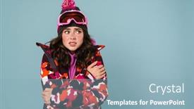  Presentation with winter blue - Theme with frozen-young-woman-wearing-winter background and a light blue colored foreground