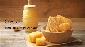  Presentation with bowl - Slide deck having fructose - bowl with fresh honeycombs background and a gold colored foreground
