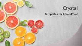  Presentation with citrus reticulata - Audience pleasing theme consisting of fructose - citrus slices on light background backdrop and a light gray colored foreground