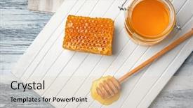  Presentation with fructose - Audience pleasing slide deck consisting of fructose - composition with honey on wooden backdrop and a lemonade colored foreground