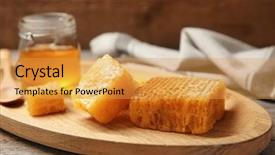  Presentation with wooden - Beautiful slide deck featuring fructose - fresh honeycombs on wooden board backdrop and a yellow colored foreground