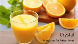  Presentation with mango juice fresh tropical fruit - Slide deck consisting of fructose - glass of fresh juice background and a gold colored foreground