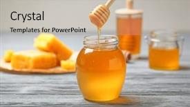  Presentation with fructose - PPT theme enhanced with fructose - honey dripping from wooden dipper background and a soft green colored foreground