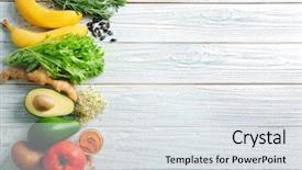  Presentation with fructose - Colorful slide deck enhanced with fructose - set of healthy products backdrop and a light gray colored foreground