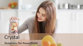  Presentation with smoothies - Colorful PPT theme enhanced with fructose - young woman preparing fresh smoothies backdrop and a  colored foreground