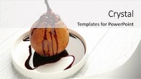  Presentation with fructose - Beautiful theme featuring fructose syrup - baked pear on wooden background backdrop and a  colored foreground