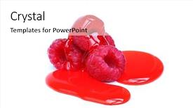  Presentation with fructose - Theme consisting of fructose syrup - berry mixed pile background and a white colored foreground