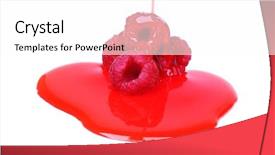  Presentation with fructose - Slide deck with fructose syrup - berry mixed pile background and a white colored foreground