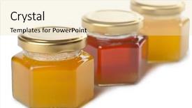  Presentation with honey - Presentation theme featuring fructose syrup - bottles with different honey isolated background and a lemonade colored foreground