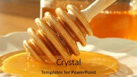  Presentation with honey - Presentation design having fructose syrup - golden sunlit honey with wooden background and a gold colored foreground