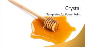  Presentation with fructose - Presentation featuring fructose syrup - honey and wooden dipper isolated background and a white colored foreground