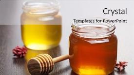  Presentation with fluid gold honey dripping - Audience pleasing PPT layouts consisting of fructose syrup - honey in jar backdrop and a white colored foreground