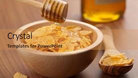  Presentation with fructose - PPT theme featuring fructose syrup - honey pouring over cornflakes background and a gold colored foreground