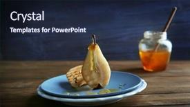  Presentation with fructose - Amazing PPT theme having fructose syrup - tasty pears with honey sauce backdrop and a wine colored foreground