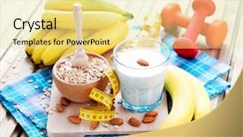  Presentation with almonds - Presentation theme featuring frui - healthy banana cocktail with oats background and a  colored foreground